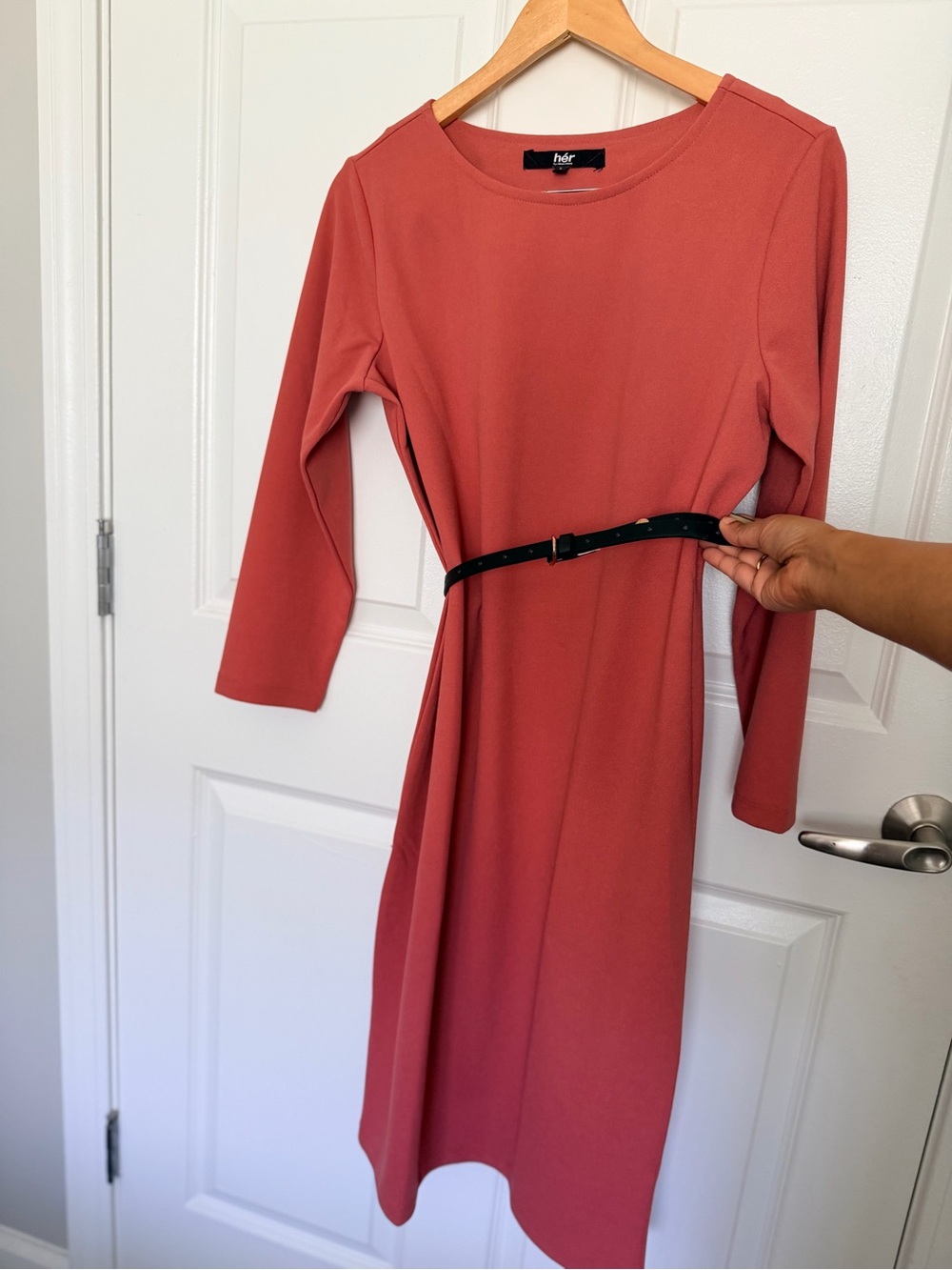 Rust Long Sleeve sheath Midi Dress
